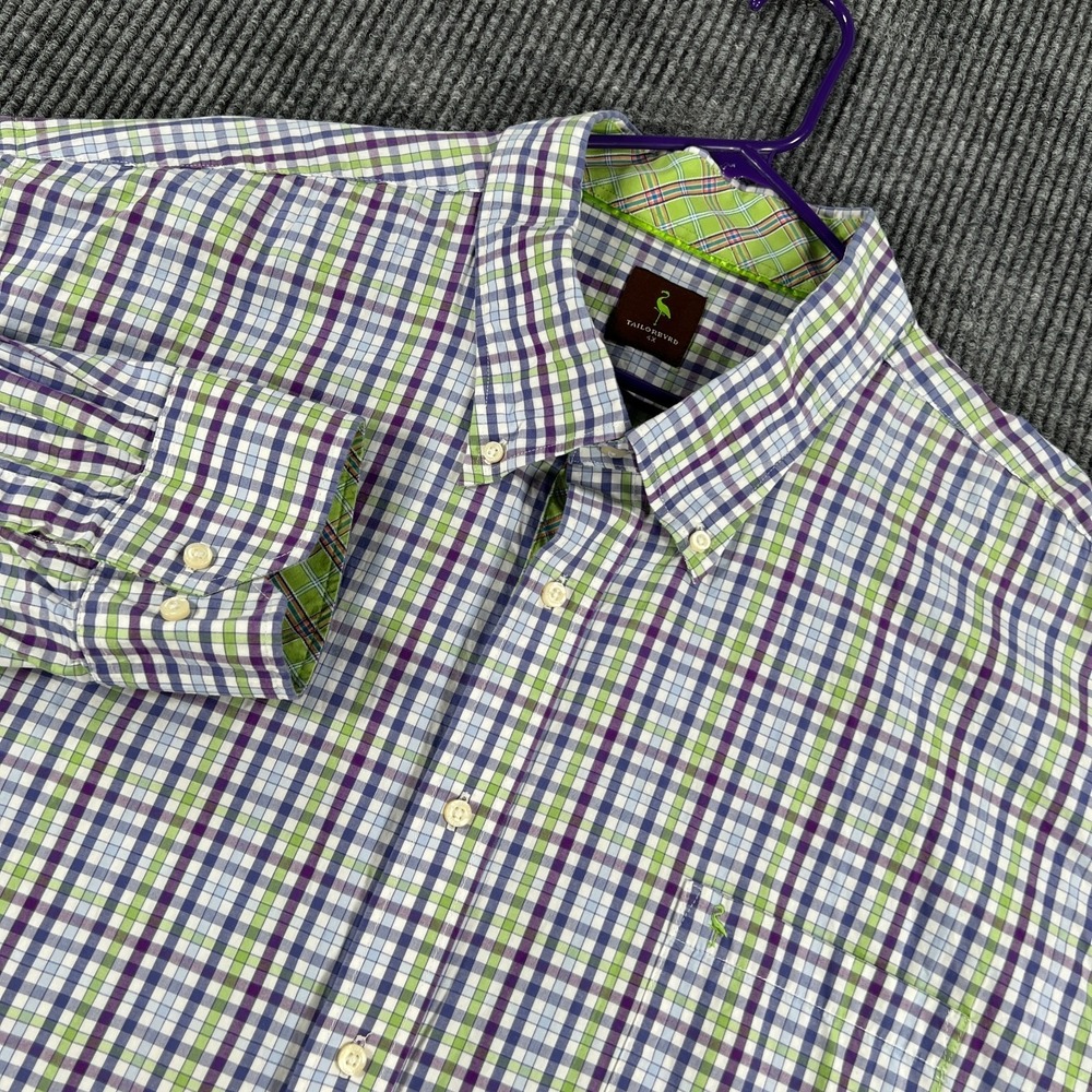 Tailorbyrd Shirt Mens 4XL Blue Plaid Long‎ Sleeve Button Up Casual Comfort Dress